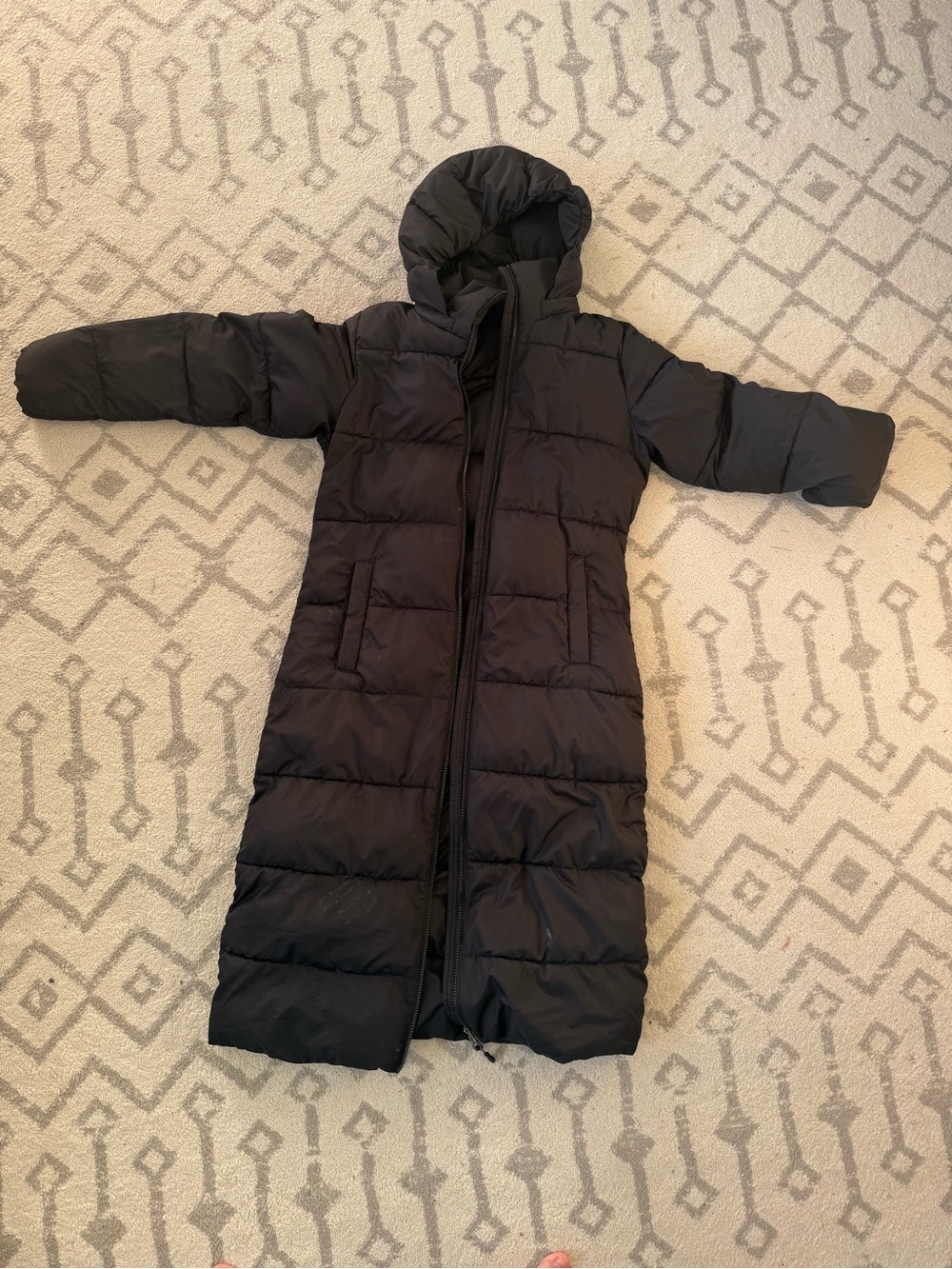 32 Degrees Black Long Puffer Coat with Hood